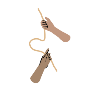 image of two different hands holding the same rope